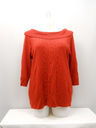 PLUS SIZE 1X Women Sweater SAG HARBOR Solid Red 3/4 Sleeve Marilyn Neck Pullover