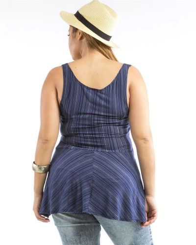 J&D Fashion Striped Blue Sleeveless Scoop Peplum Knit Top Jr Plus Size 1XL-3XL