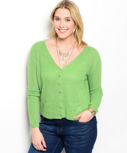 Katia Womens Cardigan Long Sleeve Button V-Neck Solid Green Size 1XL-2XL 2XL-3XL