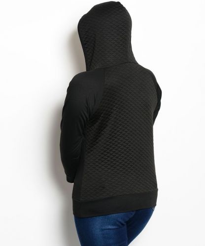 Libian Black V-Neck Long Sleeves Quilted Pullover Hoodie Sweatshirt Size 1X-3X