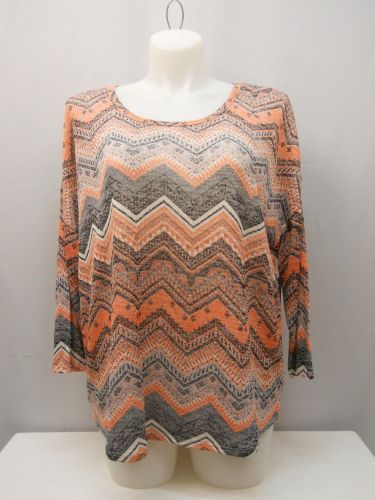 Almost Famous Women’s Knit Top Plus Size 3X Semi Sheer Chevron Pullover MultiCol