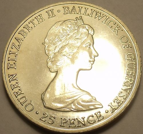 Massive Guernsey 1980 25 Pence~The Queens 80th Birthday Celebration~Free Ship