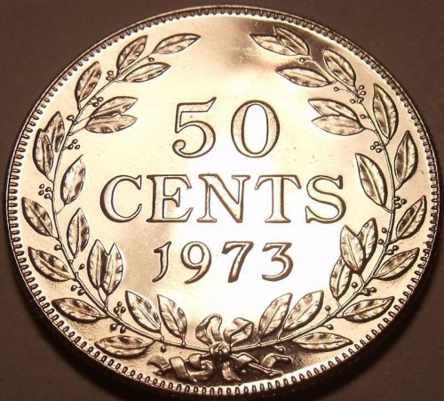 Rare Proof Liberia 1973 50 Cents~Only 11,000 Minted~Invest In Proof Coins~Fr/Shi