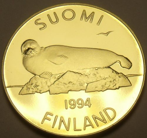 Rare Proof Finland 1994 5 Markka~Lake Saimaa Ringed Seal~5,000 Minted~Free Ship