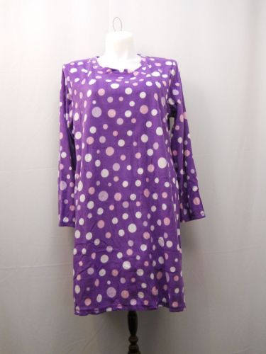 SIZE M 8 10 Womens SLEEP SHIRT Micro Fleece Long Sleeves Pullover Polka Dots