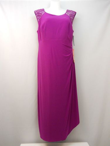 R&M Richards Women’s Formal Dress Plus Size 20W Fuchsia Embellished Ruched Maxi