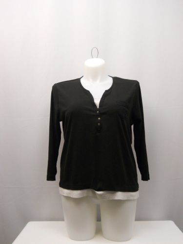 White Stag Tee Women&rsquo;s Knit Top Size XL 3/4 Sleeves Layered Look 100% Cotton