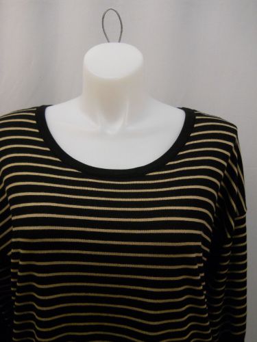 PLUS SIZE 1X 2X Knit Sweater ONE A Black Striped 3/4 Sleeve Scoop Neck