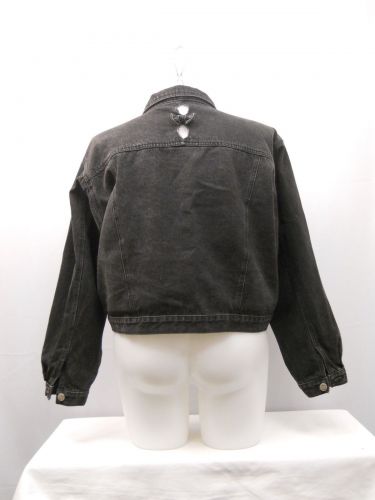 Stefano Women’s Denim Jacket Size 26/28 Black Vintage Long Sleeves Collar Neck