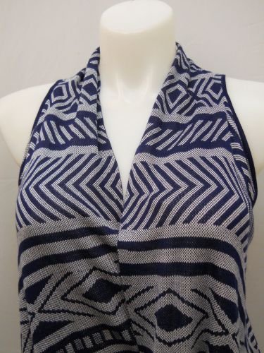 Women’s Wrap Scarf Vest Size XL COMO VINTAGE Navy Geometric Asymmetrical Hem