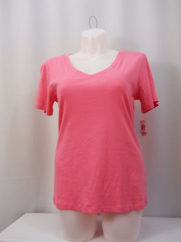 Style & Co Pink/Black Short Sleeves V-Neck 100% Cotton Knit Top Plus Size 1X 3X