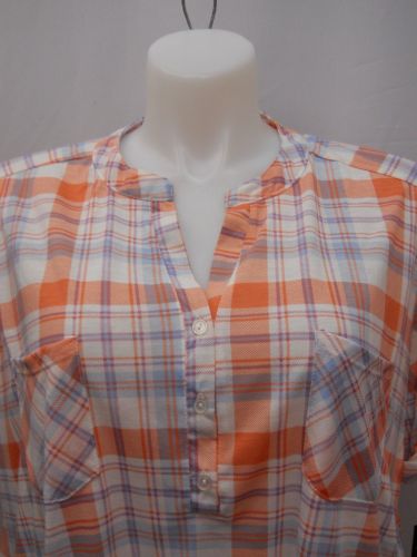 PLUS SIZE 3X 22W 24W Womens Top FRENCH LAUNDRY Plaid Hi Lo Hem Short Sleeves