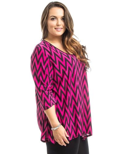 Black ‘N’ Blue Fuchsia Zigzag Scoop Neck 3/4 Sleeve Shark Bite Top Size 1XL-3XL