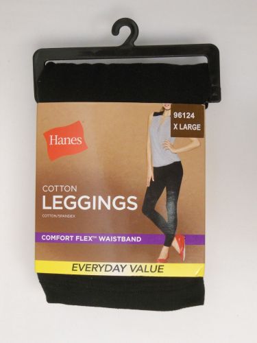 Hanes Women’s Cotton Leggings Size XL Solid Black Comfort Flex Waistband 95% Cot