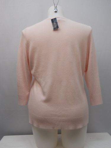 Sweater Size 2XL KAREN SCOTT Women’s Solid Pink 3/4 Sleeves V-Neck Soft Pullover