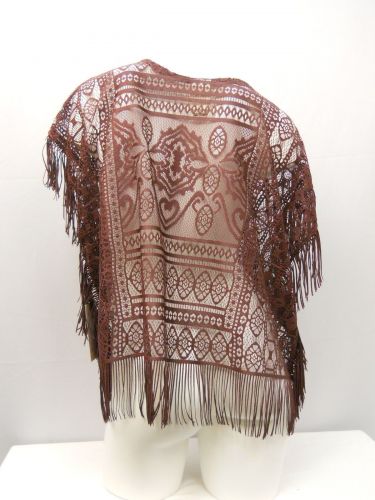 Self Esteem Women’s Lace Fringed Kimono Top Size M Sheer Cropped Solid Dark Wine