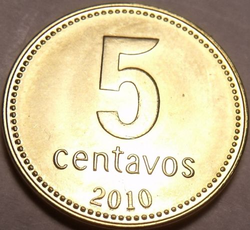 Gem Unc Argentina 2010 5 Centavos~Beautiful Sun-Face Design~Free Shipping