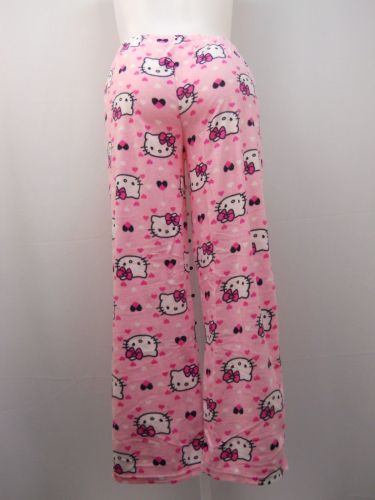 SIZE 8 10 Womns Pajama Bottoms HELLO KITTY Micro Fleece Sleepwear Pink Print