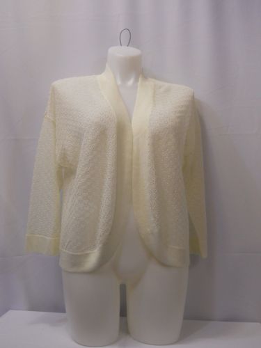 Jones New York Shrug Plus Size 2X 3X Ivory Lacey 3/4 Sleeves Flyaway Thin Knit