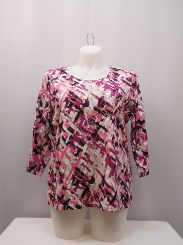 Plus Size 1X Top Karen Scott Print 3/4 Sleeves Scoop Neck Casual Pullover Knit