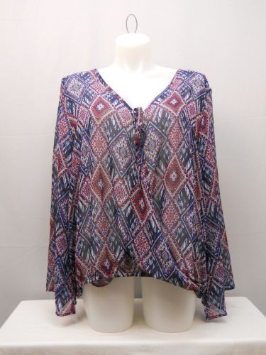 Derek Heart Women&rsquo;s Top Plus Size 3X Sheer Diamond Split Front Elastic Waist