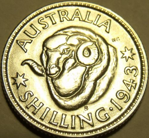 Scarce Unc Silver Australia 1943-S Shilling~Rams Head~George VI~Free Shipping~