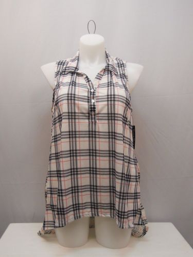 PLUS SIZE 1X Womens Tunic Top FRENCH LAUNDRY Plaid Hi Lo Hem Sleeveless Collar