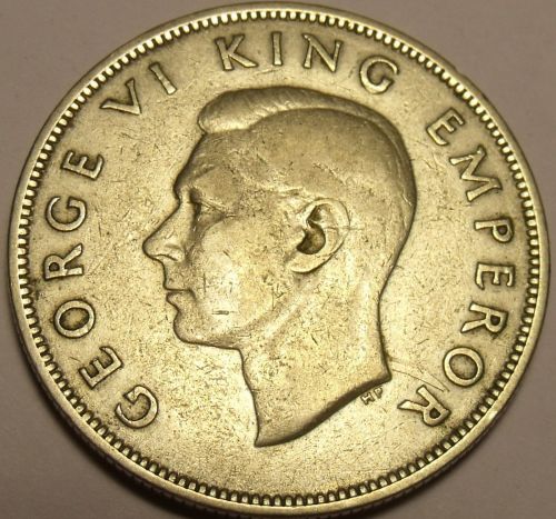 Huge Silver New Zealand 1937 Half Crown~King George VI~1st Year Ever Minted~Fr/S
