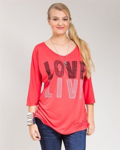 Roman Coral (LOVE/LIVE) Beaded V-Neck 3/4 Dolman Sleeves Knit Top Size 1X-3X