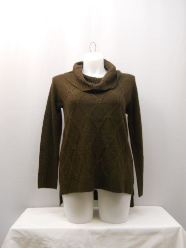 Faded Glory Women’s Sweater Size L Medium Diamond Knit Tunic Cowl Neck Brown