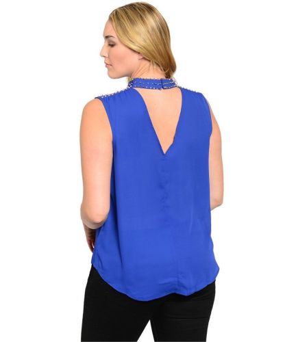 SIZE 1XL2XL 3XL Women Turtle Neck Top ILLA ILLA Blue Studded Sleeveless Clubwear