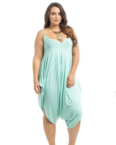 Takuni Mint Draped Relaxed Fit Spaghetti Straps Harem Pants Jumpsuit One Size