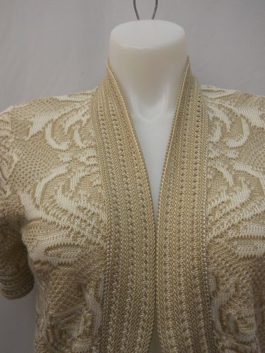 Faded Glory Women’s Pattern Crocheted Shrug Size XL Beige Open Wrap Short Sleeve