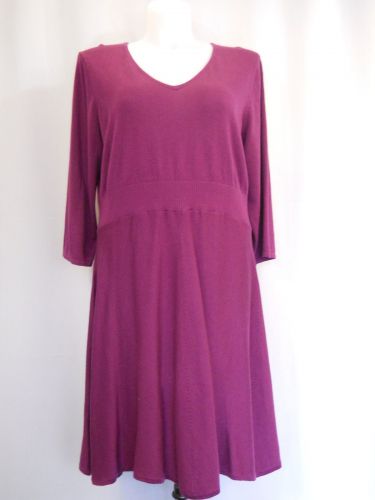 Spense Woman Sweater Dress Plus Size 2X Solid Violet Berry V-Neck 3/4 Sleeves