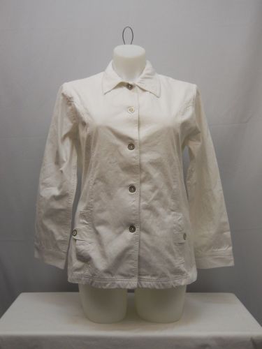 SIZE L Womens Jean Jacket TUDOR COURT Solid White Long Sleeve Button Front