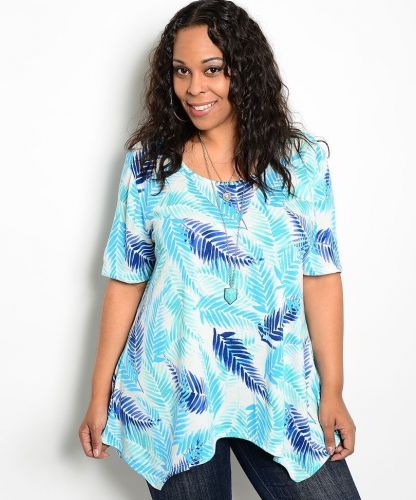 PLUS SIZE 1XL 2XL 3XL Top JOSEPH Q Tropical Scoop Neck Short Sleeve Asymmetrical