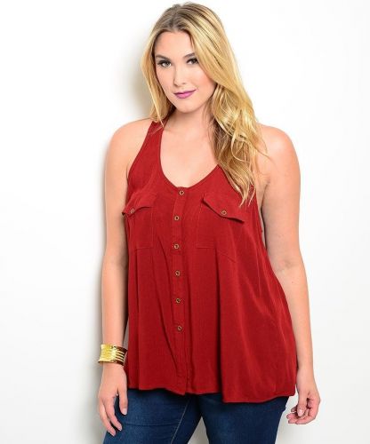 Shop The Trends Rust Scoop Neck Sleeveless Racer Back Button Top Size XL-3XL