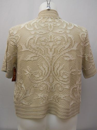 Faded Glory Women’s Pattern Crocheted Shrug Size XL Beige Open Wrap Short Sleeve