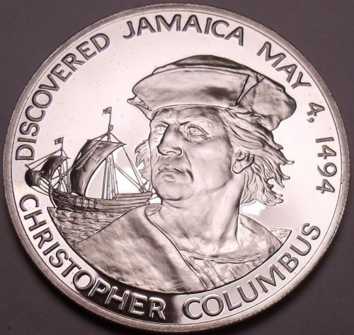 Massive Silver Proof Jamaica 1975 10 Dollars~Christopher Columbus 1494~Free Ship