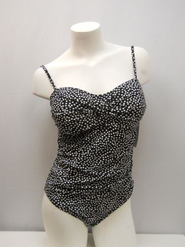 SIZE L 12 14 Womens 1PC Swimsuit CATALINA Black Polka Dot Adjustable Straps