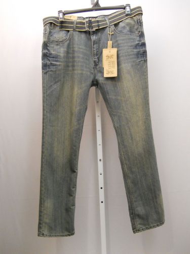 MENS JEANS Size 42X32 FUSAI Acid Wash Straight Leg Comfort Slim Fit 100% Cotton