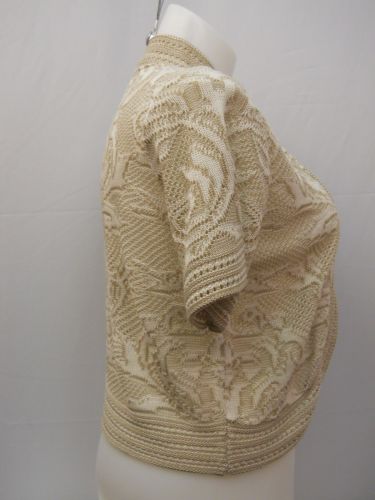 Faded Glory Women’s Pattern Crocheted Shrug Size XL Beige Open Wrap Short Sleeve