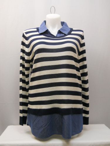 Faded Glory Women’s Sweater Size 20 Striped Layered Twofer Collared Pullover