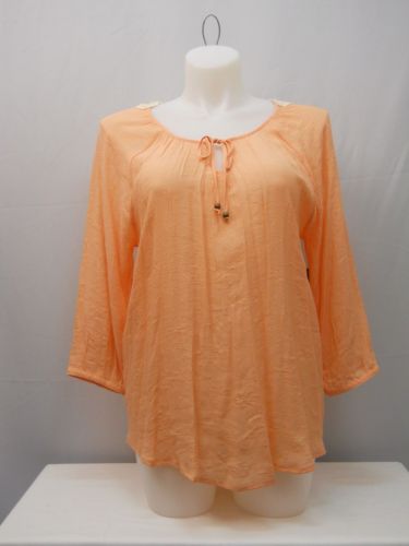 No Boundaries Women’s Peasant Top Size XXL Solid Peach Crochet Lace Back Trim