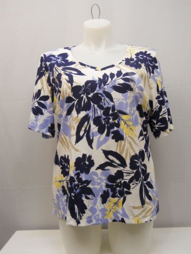 PLUS SIZE 1X Womens Knit Top KAREN SCOTT V-Neck Floral Short Sleeves Pullover