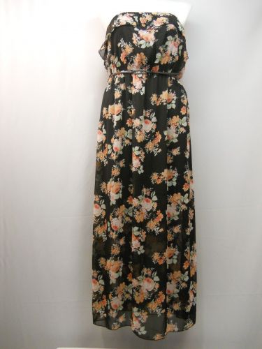 SIZE 2XL Womens Maxi Dress NO BOUNDARIES Floral Strapless Ruffled Neck Belted