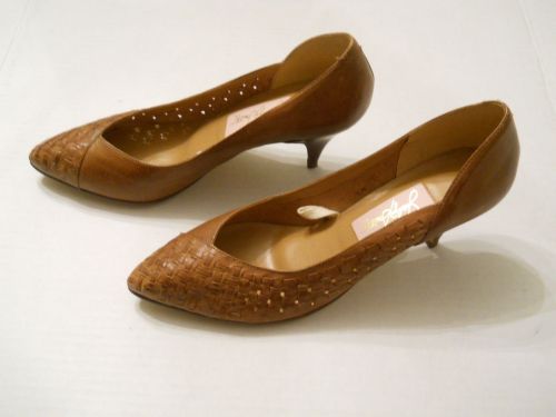 Jaclyn Smith Women's Pumps Classics Size 10M Leather With Basket Weave 3” Heels