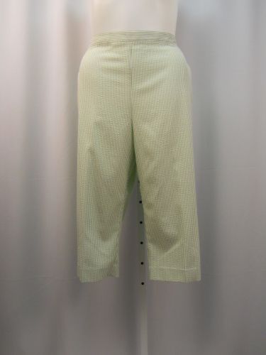 SIZE 20 Womens Capris ALFRED DUNNER Sage Green Striped Elastic Back Side Pocket