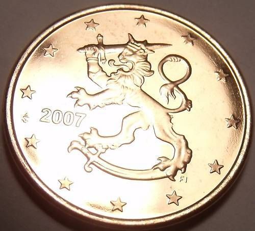 AWESOME FINLAND 2007 5-EURO CENTS~STANDING LION~FREE SH