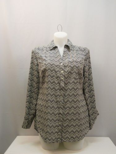 Style & Co Chevron Collared Neck Long Sleeves Button Down Polyester Top Size 0X